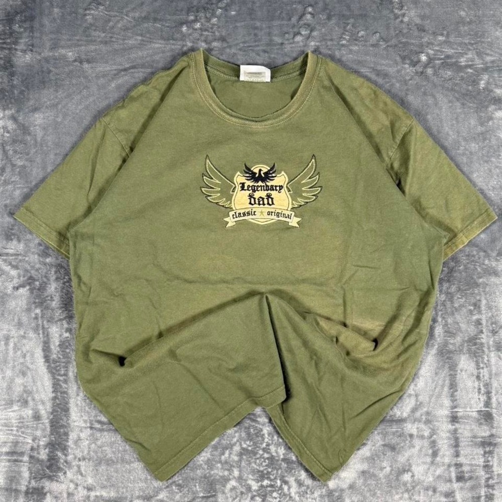Y2K Legendary Dad Green Graphic‎ T-Shirt - size XL